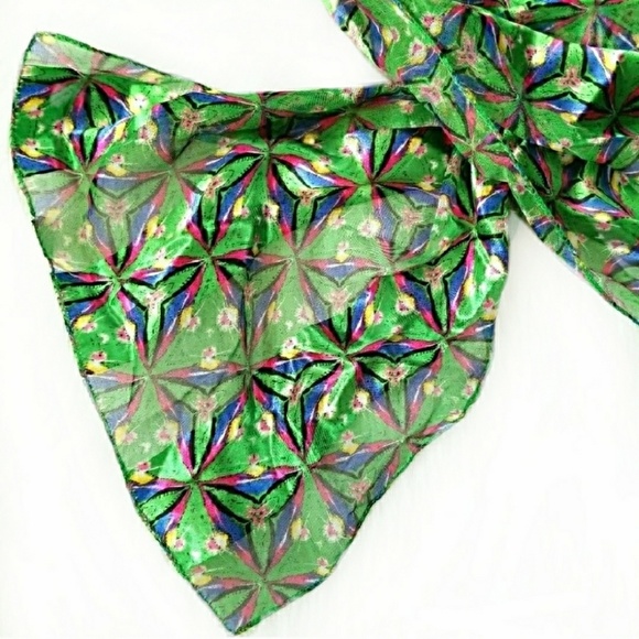 Accessories - Green geometric print scarf polyester long sheer